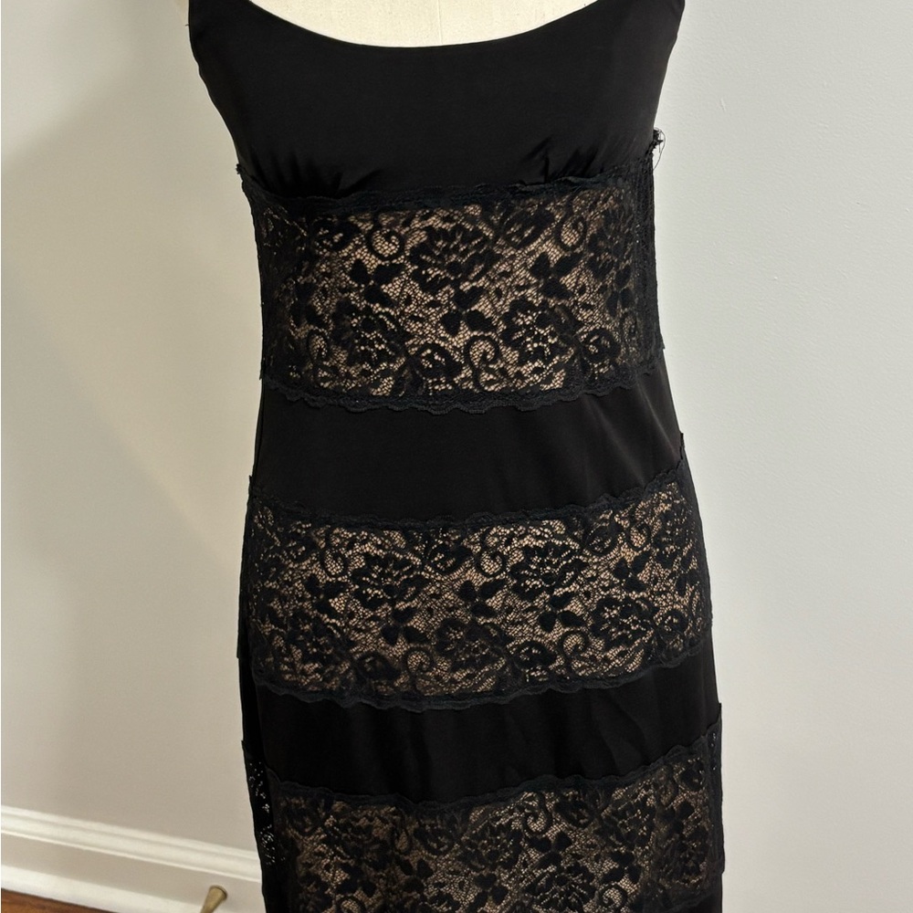 bebe Black Lace Stripe Midi Dress